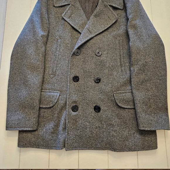 J.Crew Men's Grey Double Breasted Wool Blend Pea Coat XLarge - Picture 2 of 8